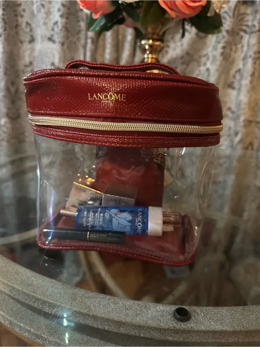 Lancome Pink Lipstick & Gold Absolue Cream Set with Red Case